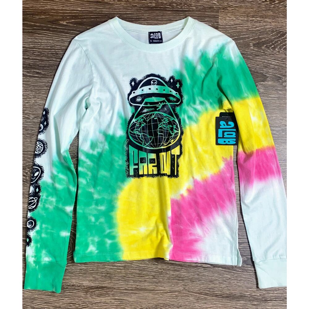New Small A Lab Far Out Rainbow Tie Dye Long Sleeve T-Shirt Rasta Trippy Alien